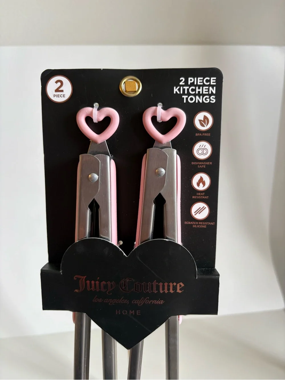👩🏻‍🍳Juicy Couture Home Pink Heart Kitchen Tongs 2 Piece Set NWT